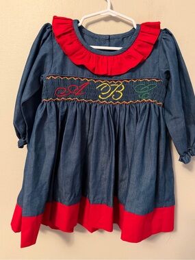Smocked Sweets Smocked Denim ABC Dress